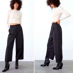 Zara Technical Fabric Culottes Wide Leg Pants Black XXL W
